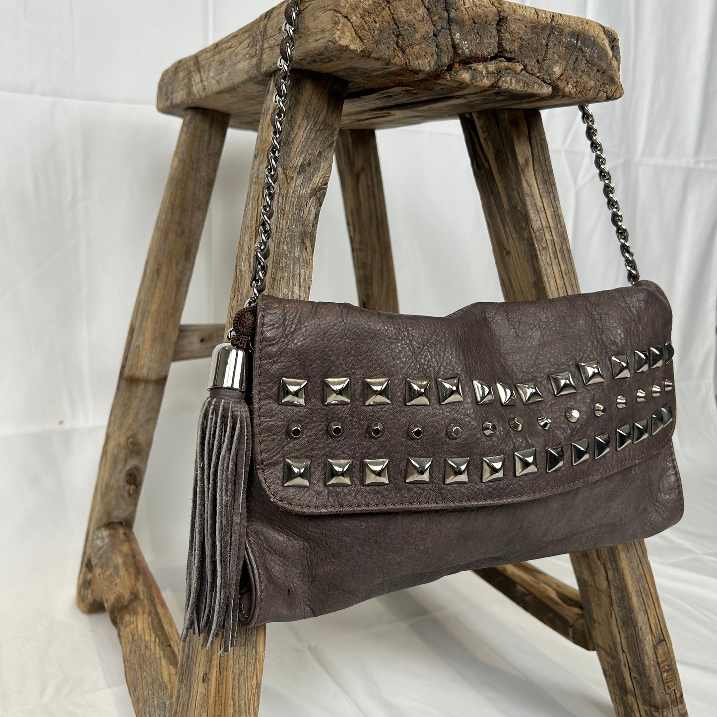 Vintage y2k style dark grey studded leather shoulder bag