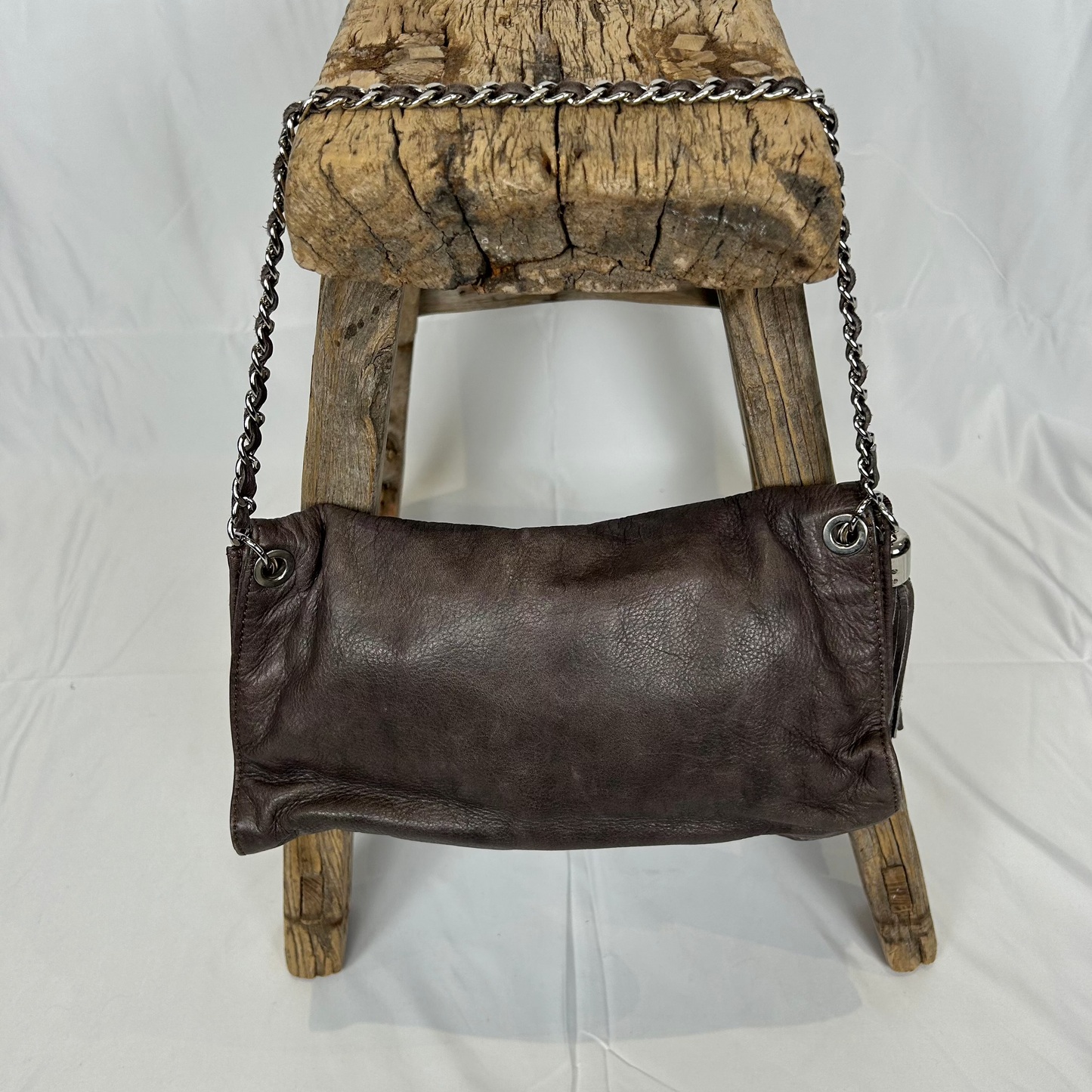 Vintage y2k style dark grey studded leather shoulder bag
