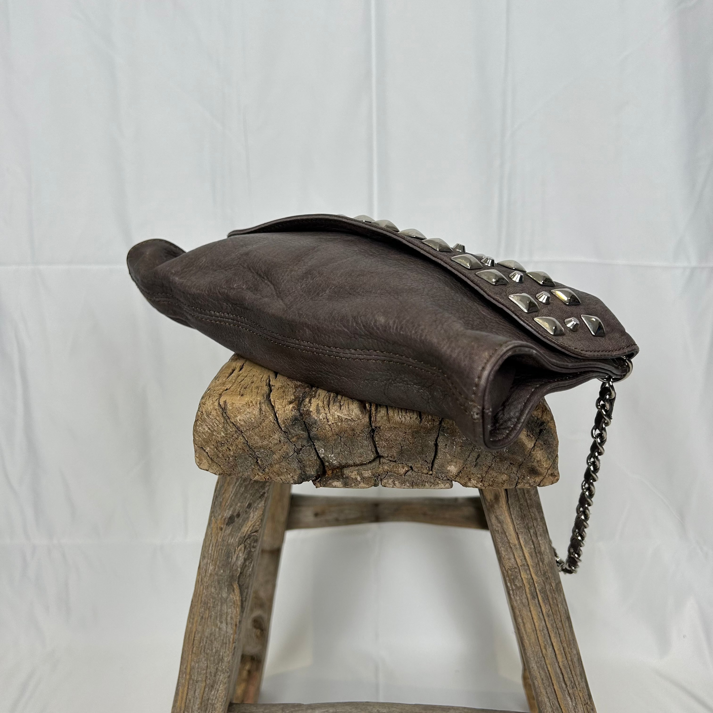 Vintage y2k style dark grey studded leather shoulder bag