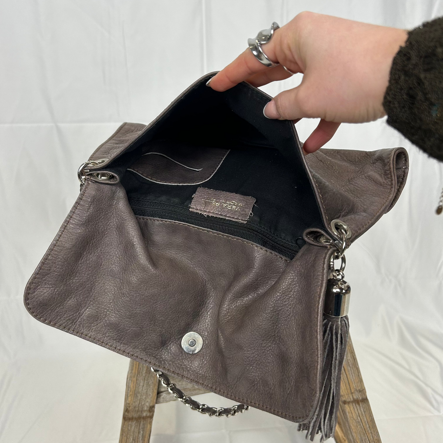 Vintage y2k style dark grey studded leather shoulder bag