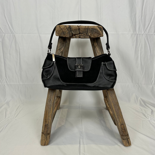 Vintage y2k style black faux leather shoulder bag