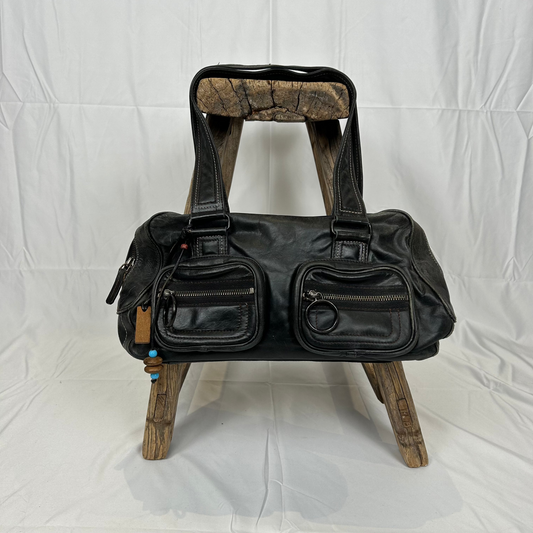 Vintage y2k style distressed dark brown leather shoulder bag
