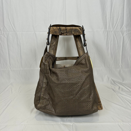 Vintage y2k style grey leather slouchy hobo bag