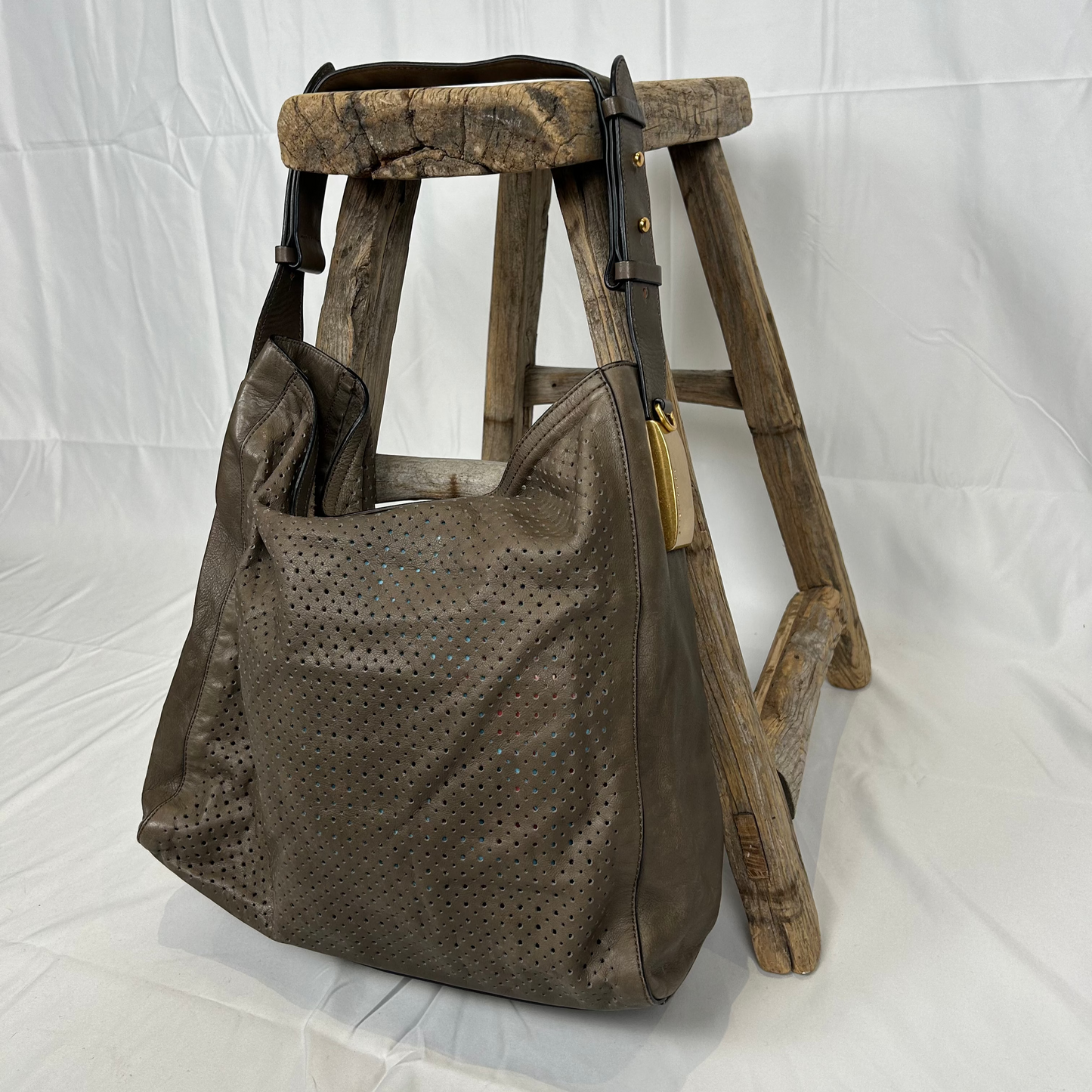 Vintage y2k style grey leather slouchy hobo bag