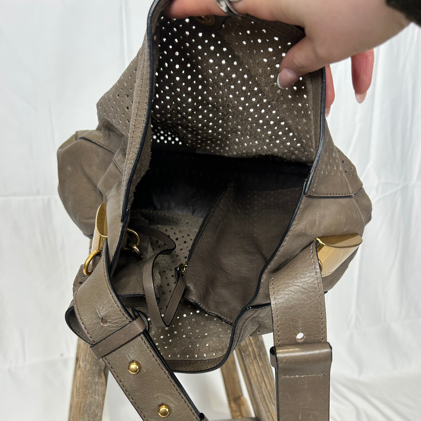 Vintage y2k style grey leather slouchy hobo bag