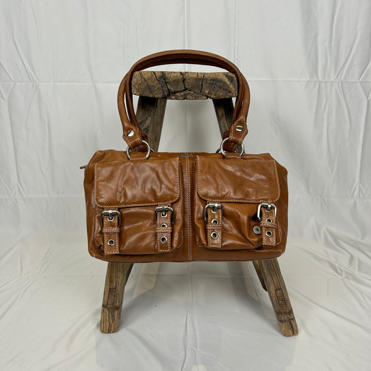 Vintage y2k style brown leather shoulder bag