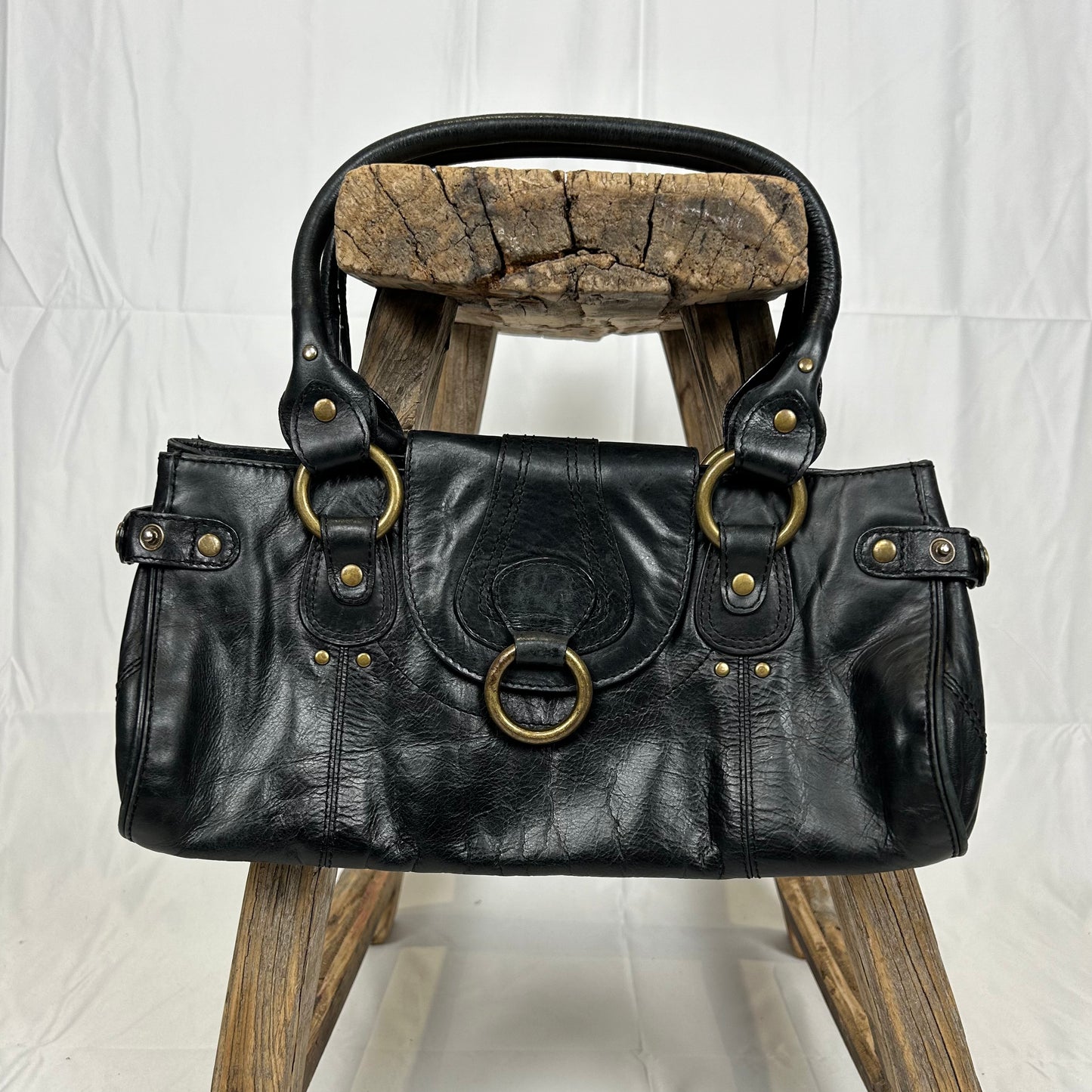 Vintage y2k style black leather shoulder bag