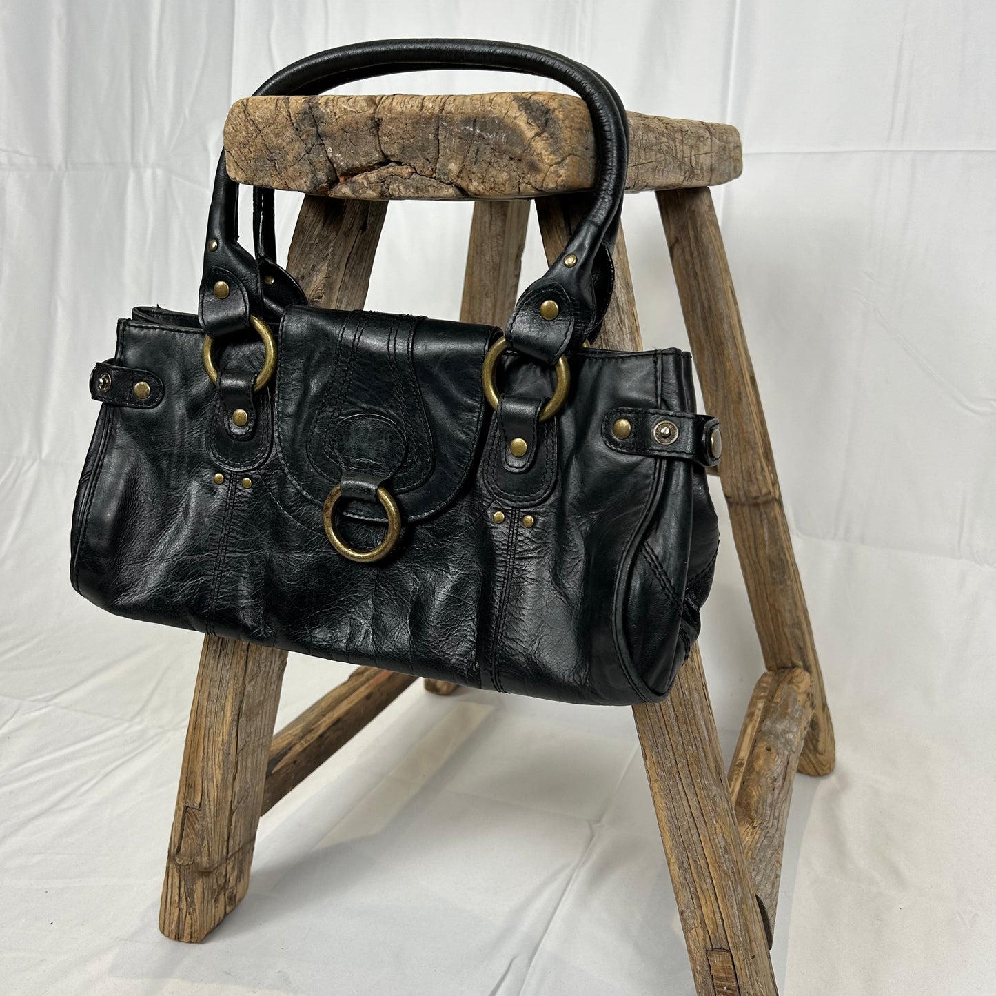 Vintage y2k style black leather shoulder bag