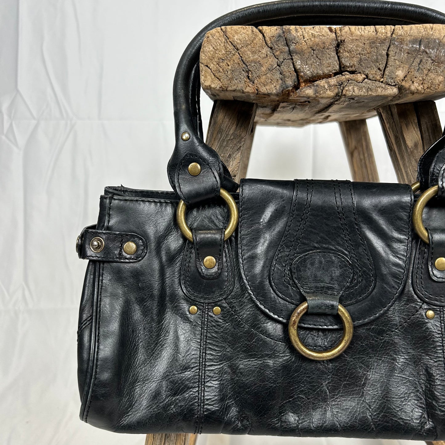 Vintage y2k style black leather shoulder bag
