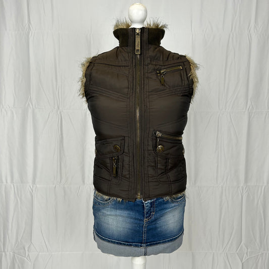 Vintage y2k style brown faux fur gilet