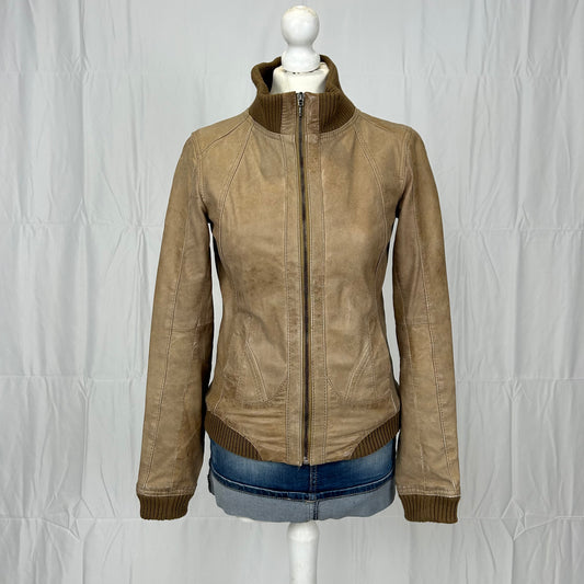 Vintage y2k style tan ribbed leather jacket