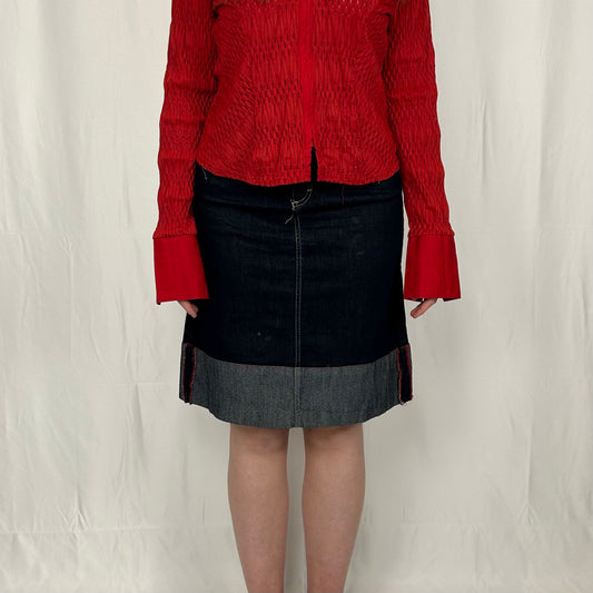 Vintage y2k style dark wash denim midi skirt