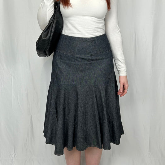Vintage y2k style dark denim midi skirt