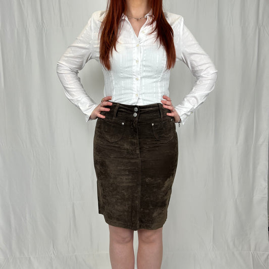 Vintage y2k style brown suede midi skirt
