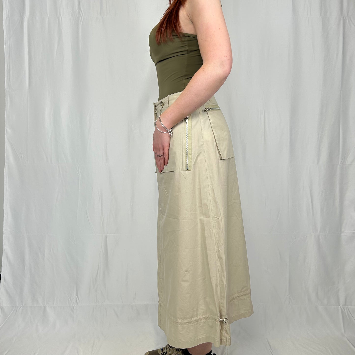 Vintage y2k style cream long cargo skirt