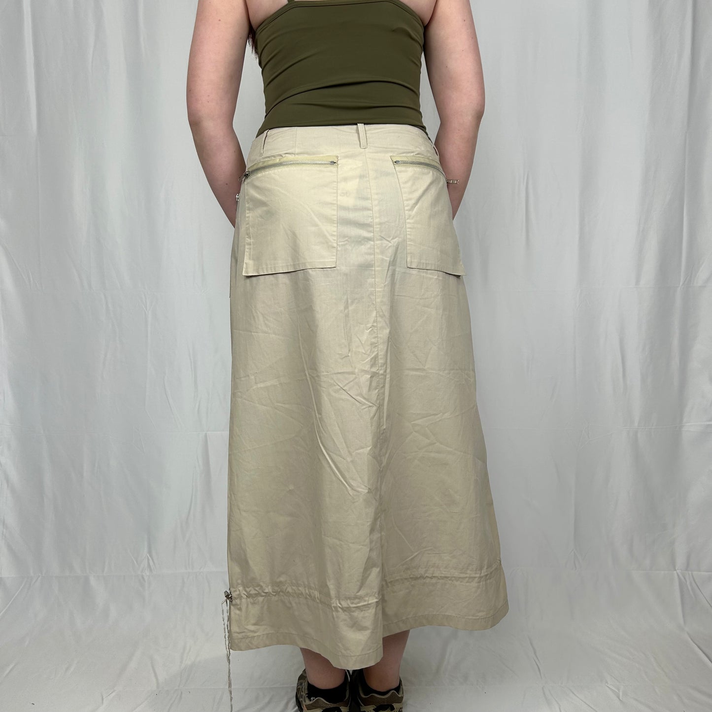 Vintage y2k style cream long cargo skirt