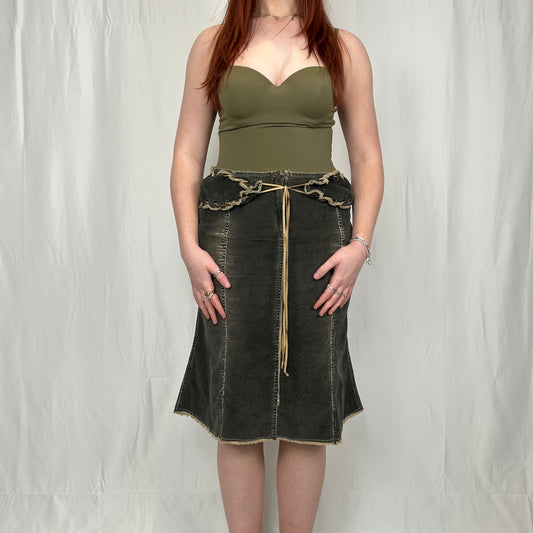 Vintage y2k style dark grey denim midi skirt