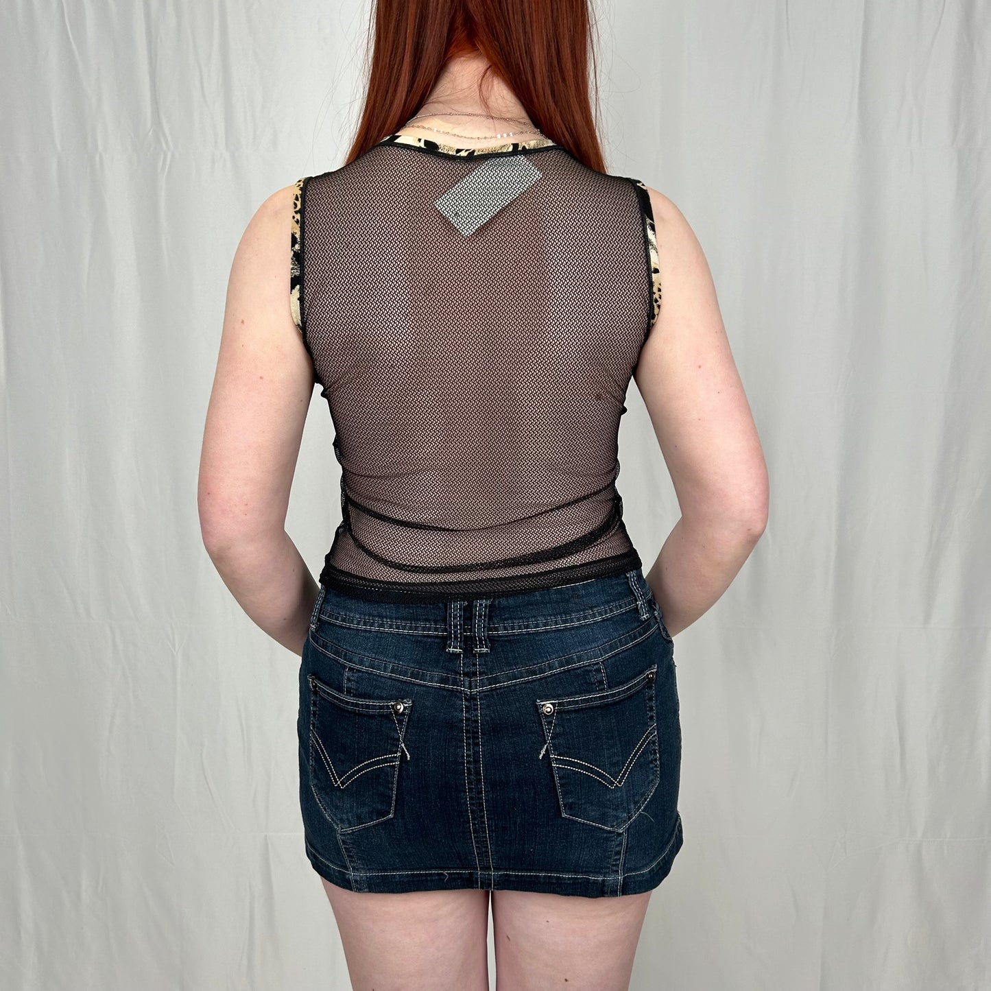 Vintage y2k style black fish net tank top