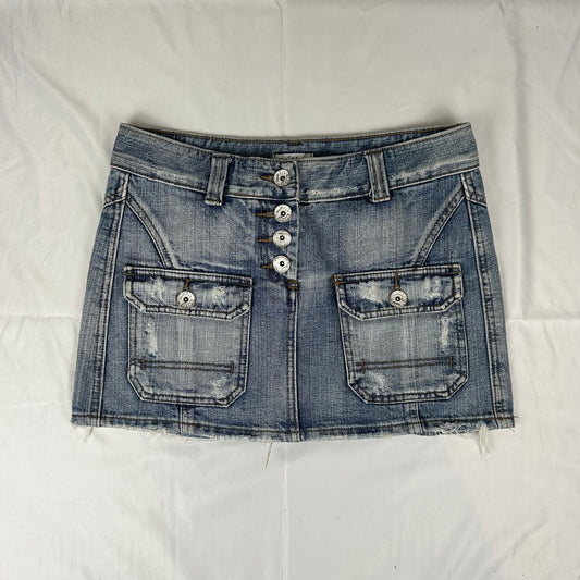Vintage y2k style faded denim mini skirt