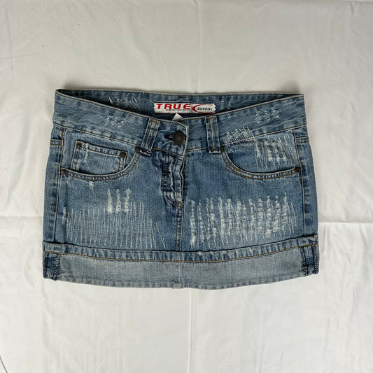 Vintage y2k style distressed denim mini skirt