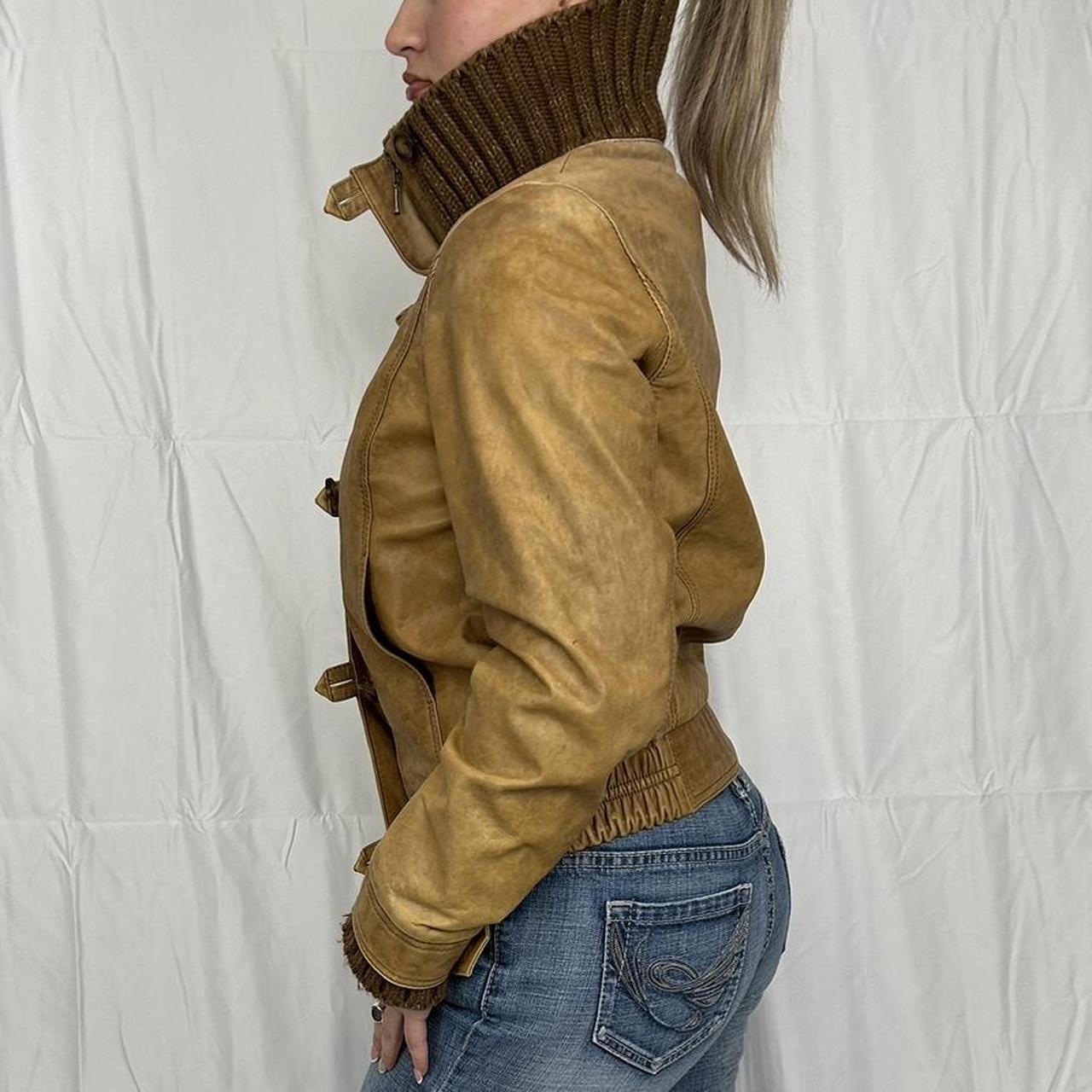 Vintage y2k style brown leather jacket with ribbed detailing