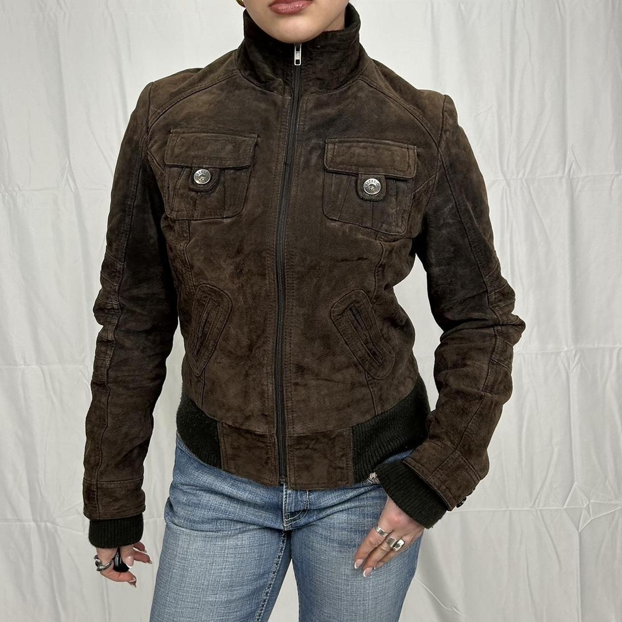 Vintage y2k style brown suede leather jacket