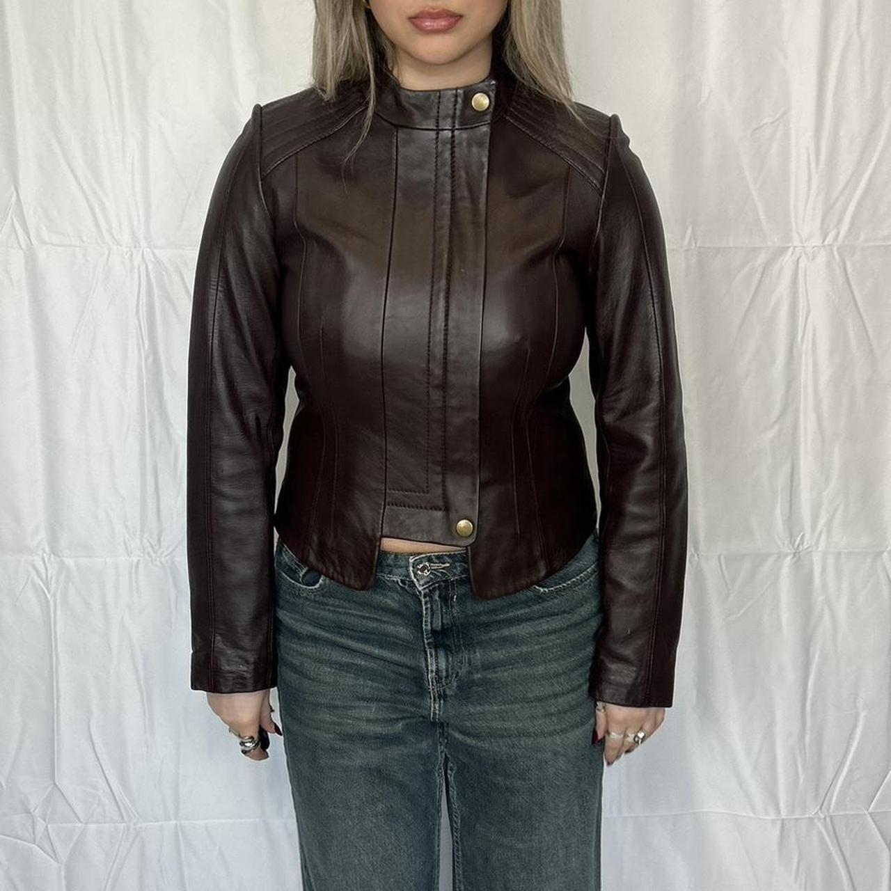 Vintage y2k style brown leather jacket 🤎