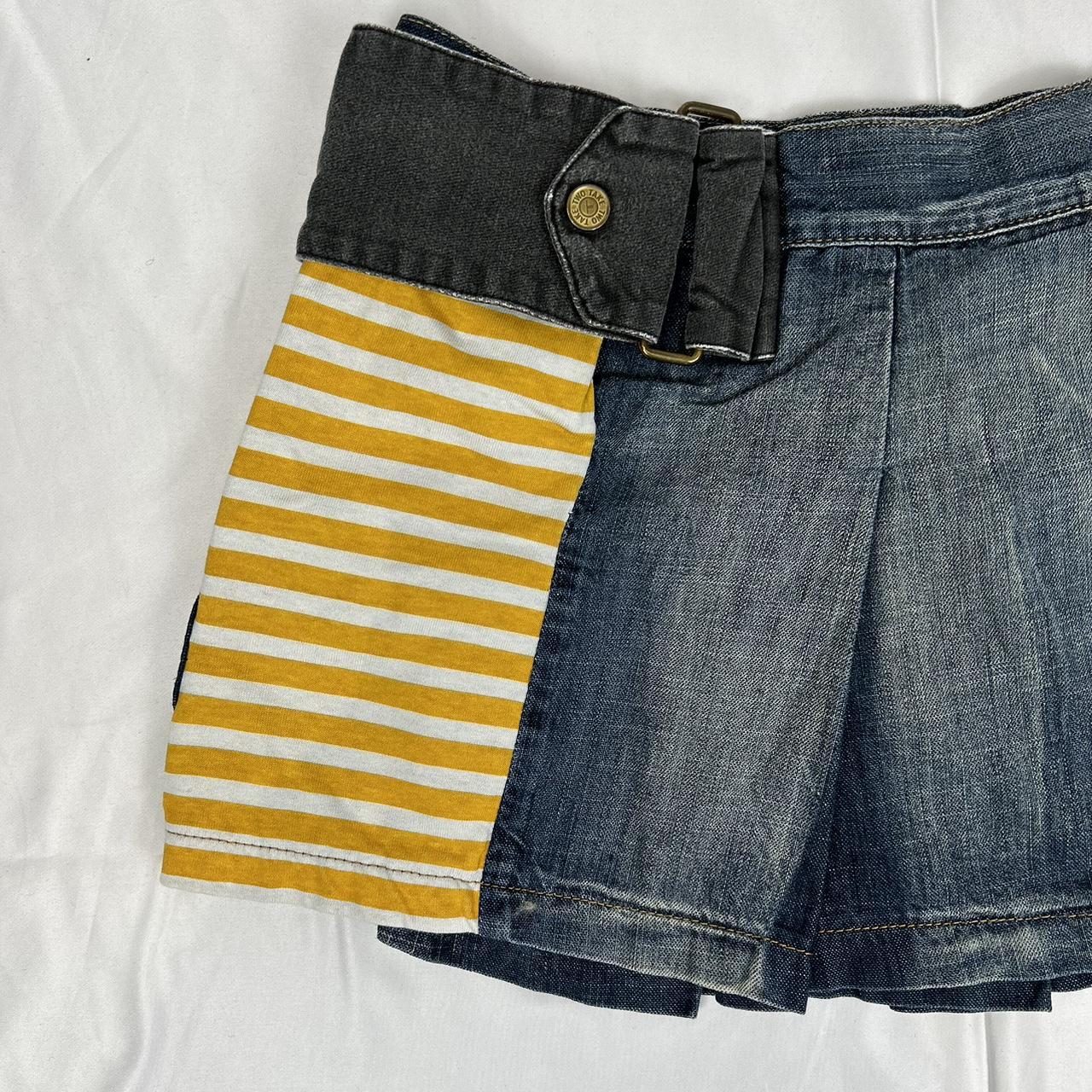 Vintage y2k style denim patchwork pleated mini skirt