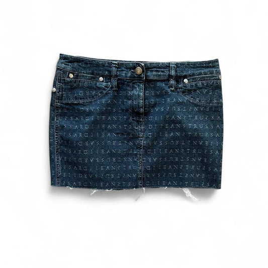 Vintage Y2K style dark wash printed denim mini skirt
