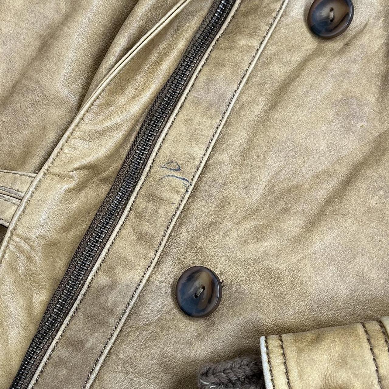 Vintage y2k style brown leather jacket with ribbed detailing